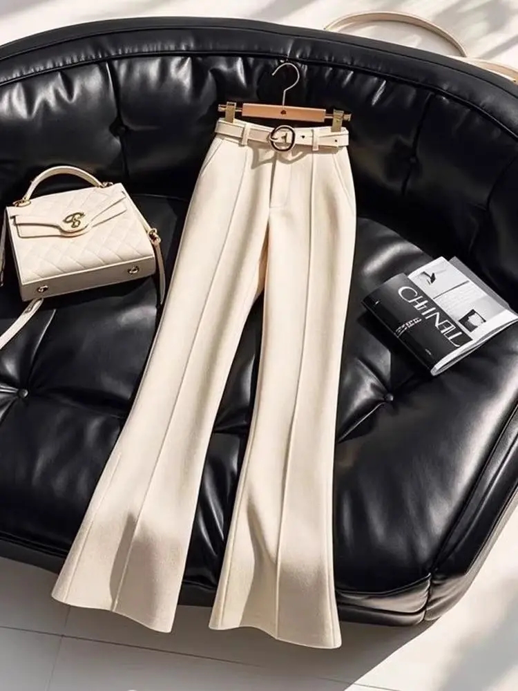 ハイウエスト スリムフィット フレアパンツ レディース Fce 裏地付きパンツ カジュアル ロングパンツ 秋冬ファッション ベージュカラー TT722