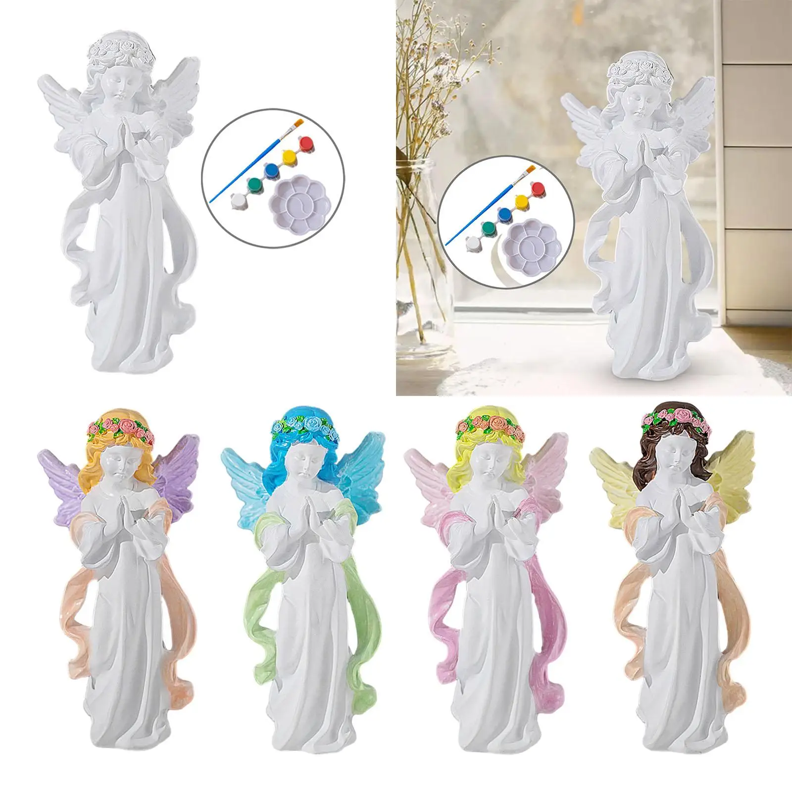 Resin Sculpture Decoration Artwork Praying Angel Figurine Guardian Angel Statue for Cabinet Desk Table Centerpieces Party Aunt