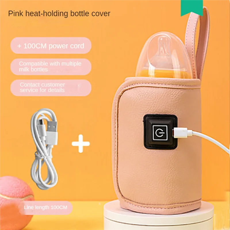 USB Milk Water Warmer Travel Stroller Insulated Bag Baby Nursing Bottle Heater Safe for Outdoor Winter -Pink