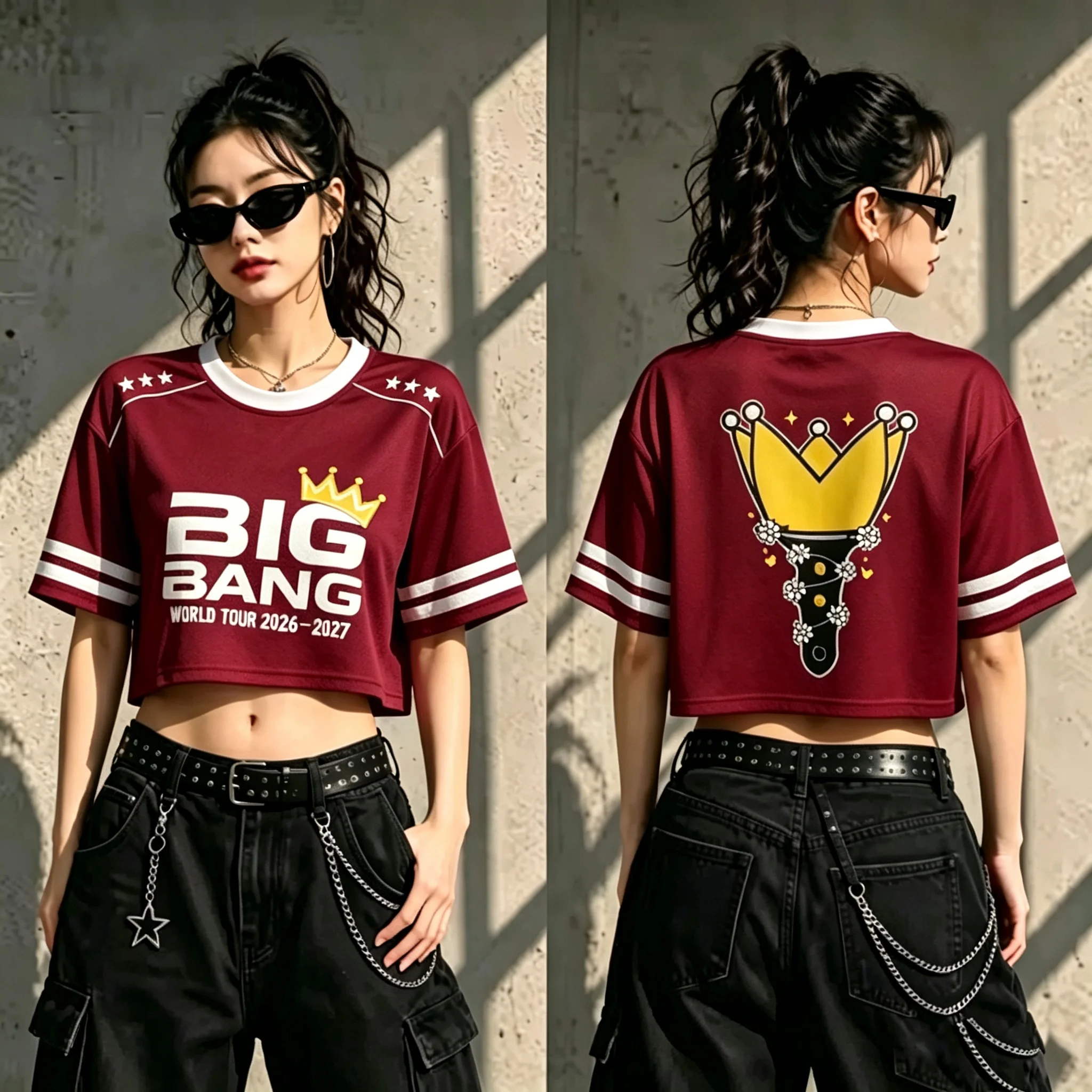 Kpop BIGBANG World Tour 2026-2027 Crop-Top T-Shirt Damen Kurzarm Krone Lightstick-Druck Konzert-Fan-Jersey Street Tee – Detail 3