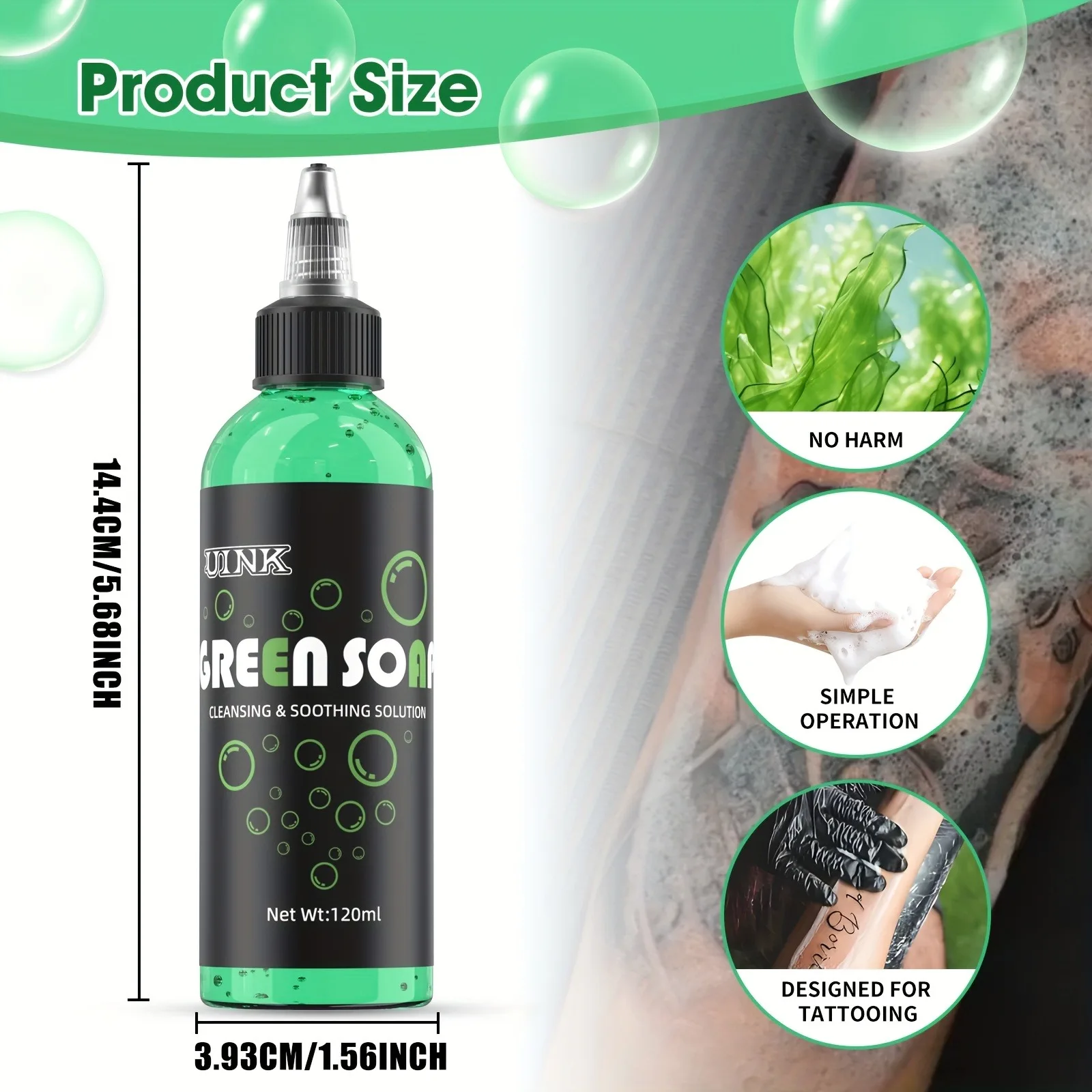 DQFART Super Concentrated Green Tattoo Soap 4Oz 120ml Bath Soap Tattoo Supplies For Tattoo Beginners Tattooing Body Tattoos