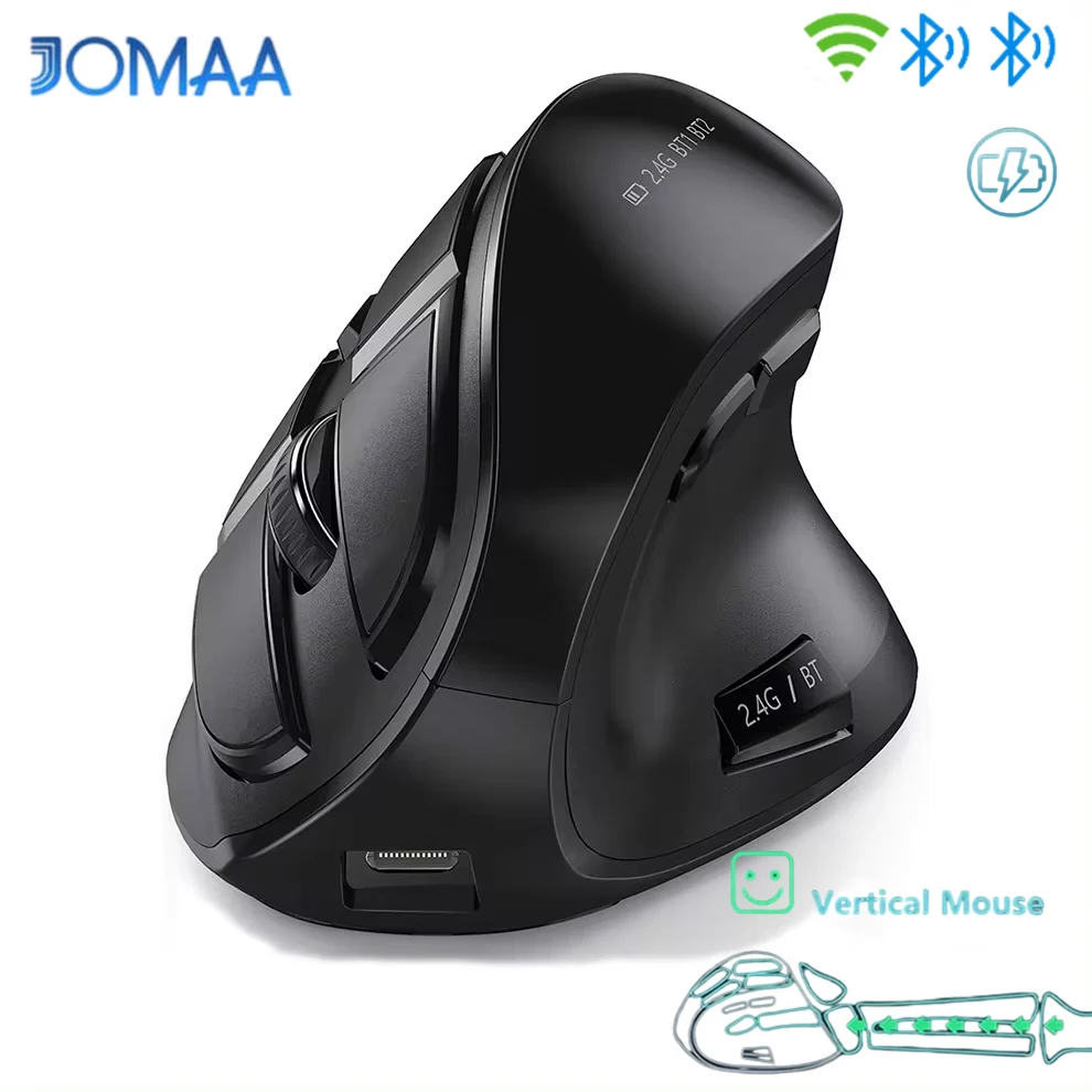 JOMAA Vertical Mouse,Wireless Ergonomic Mouse,Rechargeable Silent Click Buetooth Mouse,OLED Screen,Reduces Tension,for PC Laptop