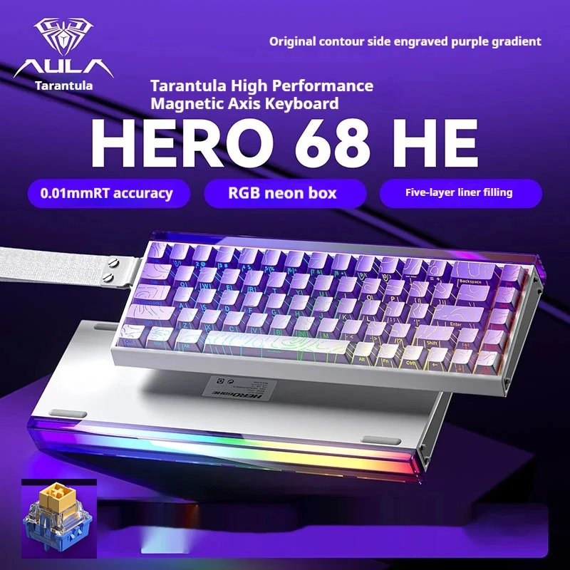 

Новая игровая клавиатура AULA HERO 68HE/ULTRA INSTOCK с магнитным переключателем, игровая клавиатура для киберспорта, изготовленная на заказ механическая проводная клавиатура, эргономичные аксессуары