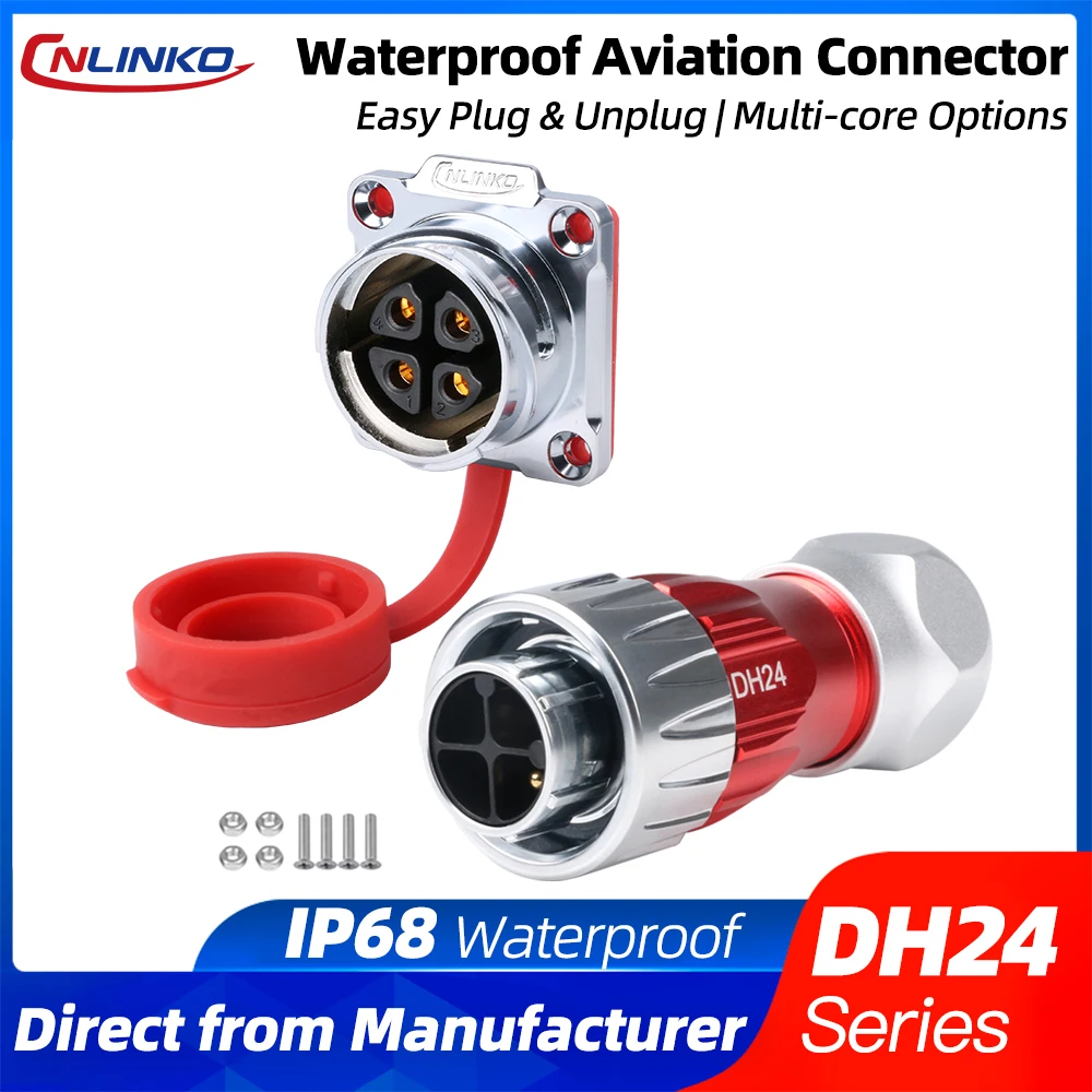 

CNLINKO DH24 Metal Shell IP68 Waterproof Electrical Connector 4~24 Pin Soldering Cable Kit for LED Industrial Marine Automotive