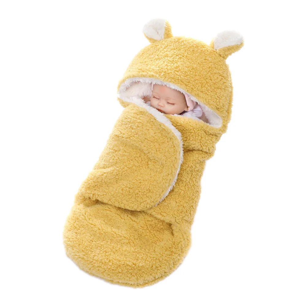 طفل قماط بطانية 2-Layer الكرتون الحيوان نمط دافئ مريح الوليد التفاف قابل للتعديل مقنعين قماط كيس النوم