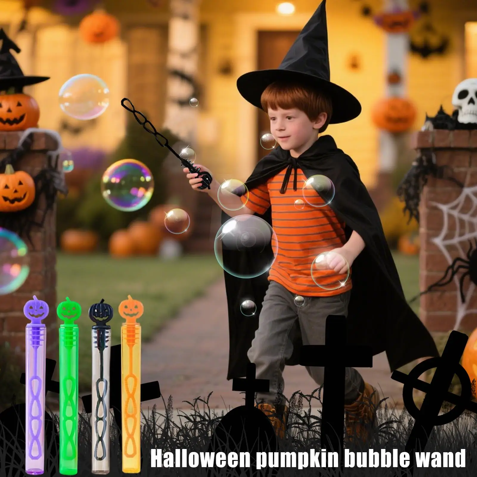 Pompony do robienia baniek mydlanych w kształcie dyni, 24 sztuki, mini zabawki do baniek mydlanych na Halloween, ręczne dmuchawki, akcesoria do zabawy na przyjęcie urodzinowe lub letnie.