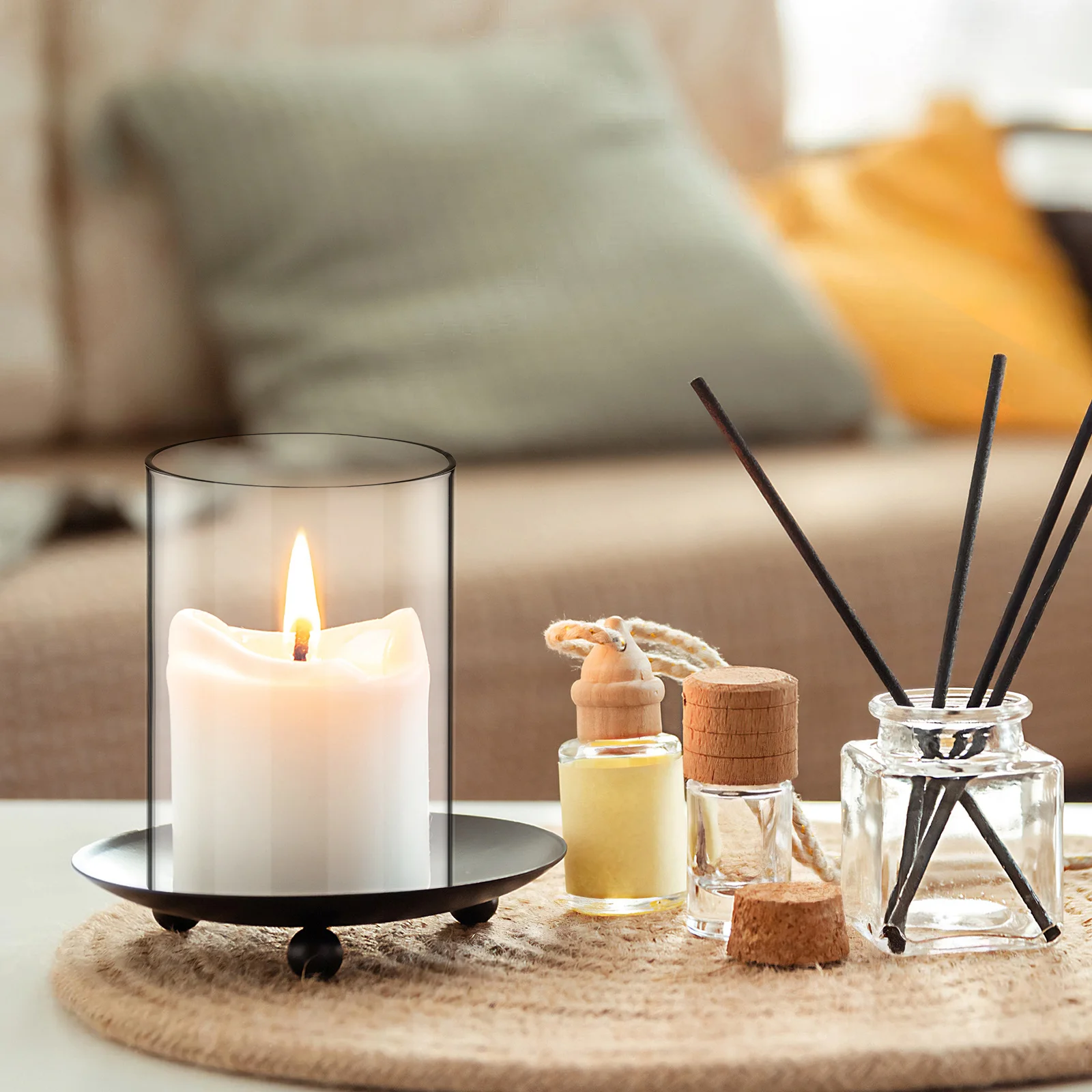 2Pcs Clear Glass Covers Desktop Holders Transparent Protective Sleeves for Home Decor Cylinder Candleholders
