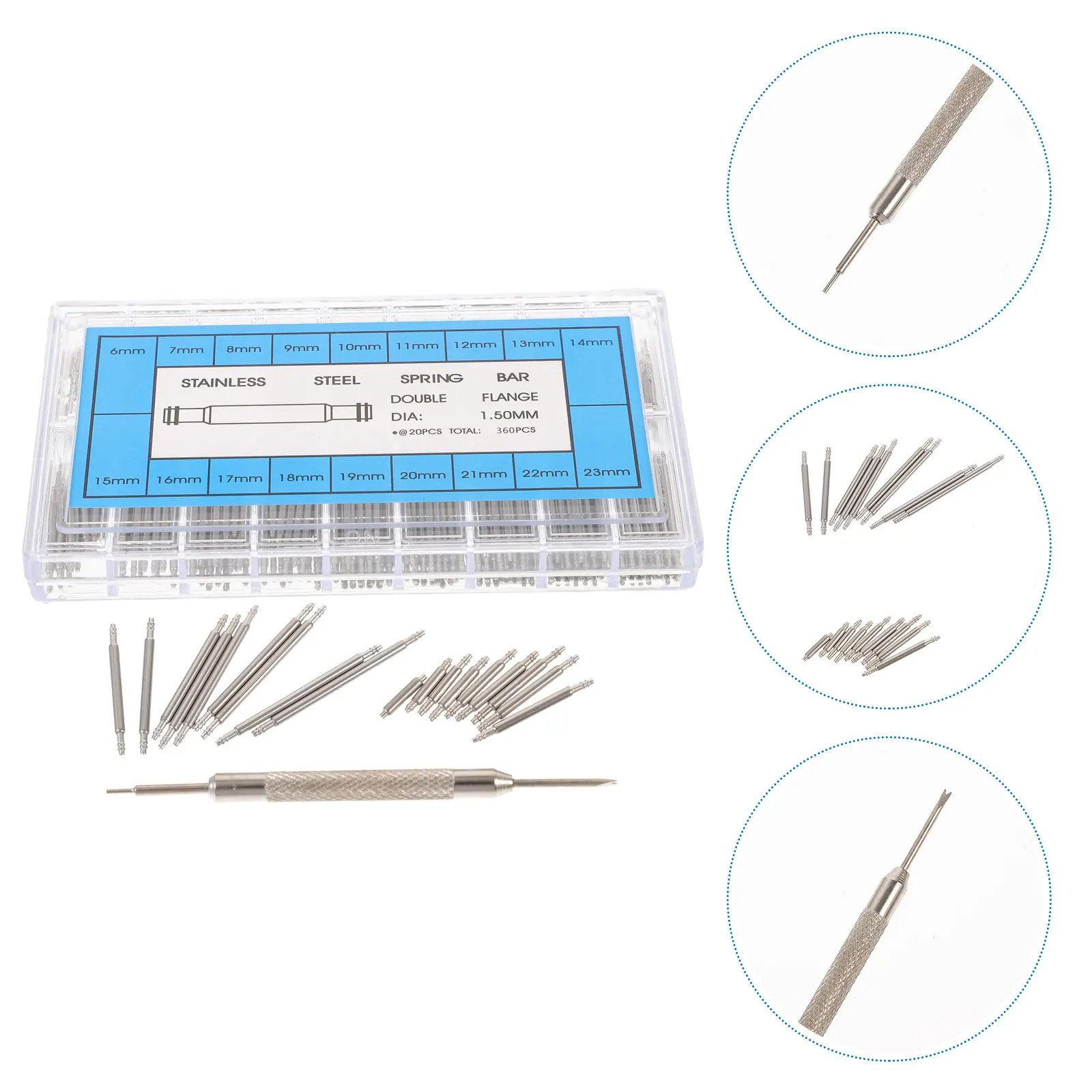 

360pcs Watch Band Link Pins Spring Bars 18 Sizes 20 Pieces Each 1 5mm Stainless Steel Cotter Pin Remover Tool Seamless Lug