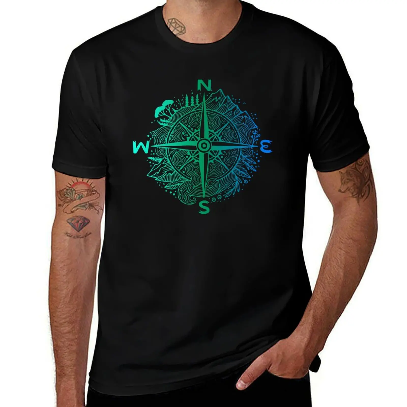 

Wanderer's Compass: Boho Theme Camping Outdoor Nature Elements Design T-Shirt topping summer 2025 men tshirt