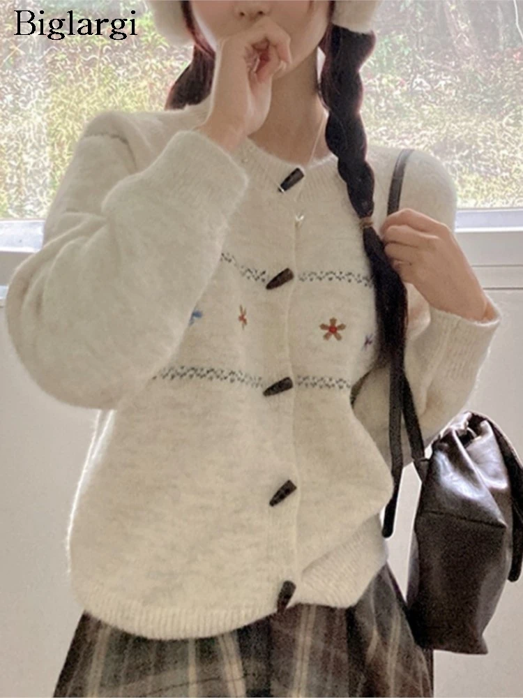 

Осень-зима вязаный кардиган с вышивкой женский корейский стиль Laides милый свитер кардиганы пальто с длинным рукавом женский вязаный кардиган