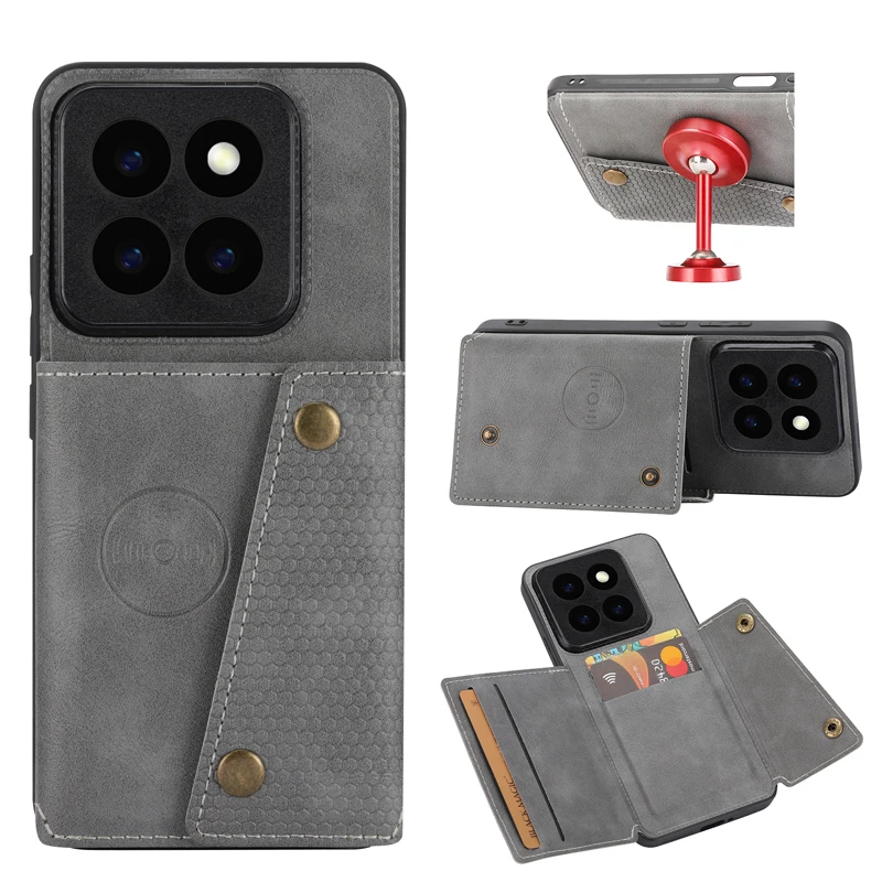 

Car Magnetic Holder Card Slot PU Leather Back Flip Phone Case For Xiaomi Mi 14 Pro 23116PN5BC 5G 2025 Wallet Multi Cards Cover
