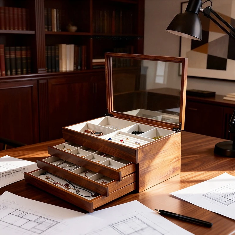 

Шкатулка для украшений из массива дерева, вместительная витрина, органайзер для браслетов и ювелирных изделий, настольный изысканный футляр для серег