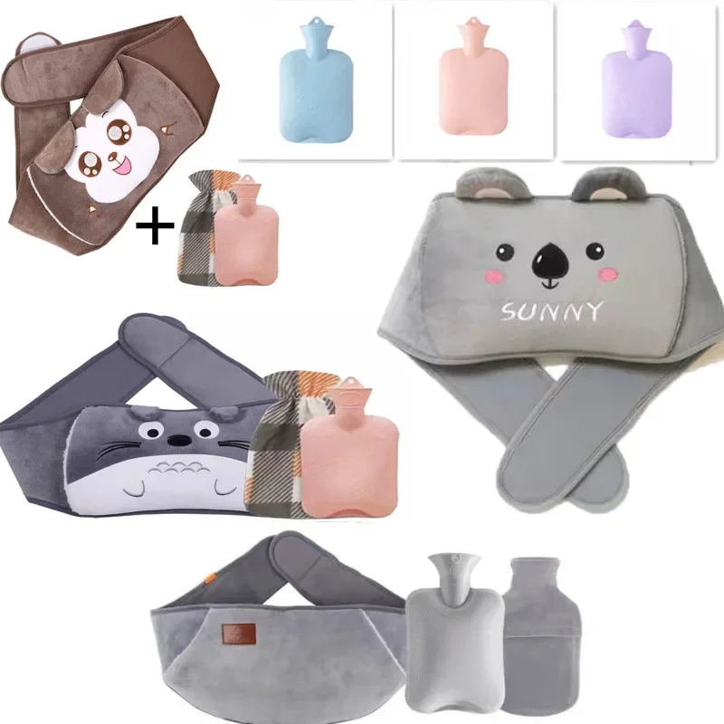 3-Piece Set Filling Water Type Hot Water Bag Hot Water Bottle Cover Plush Animal Belt Winter Menstrual Women Belly Hand Warmer