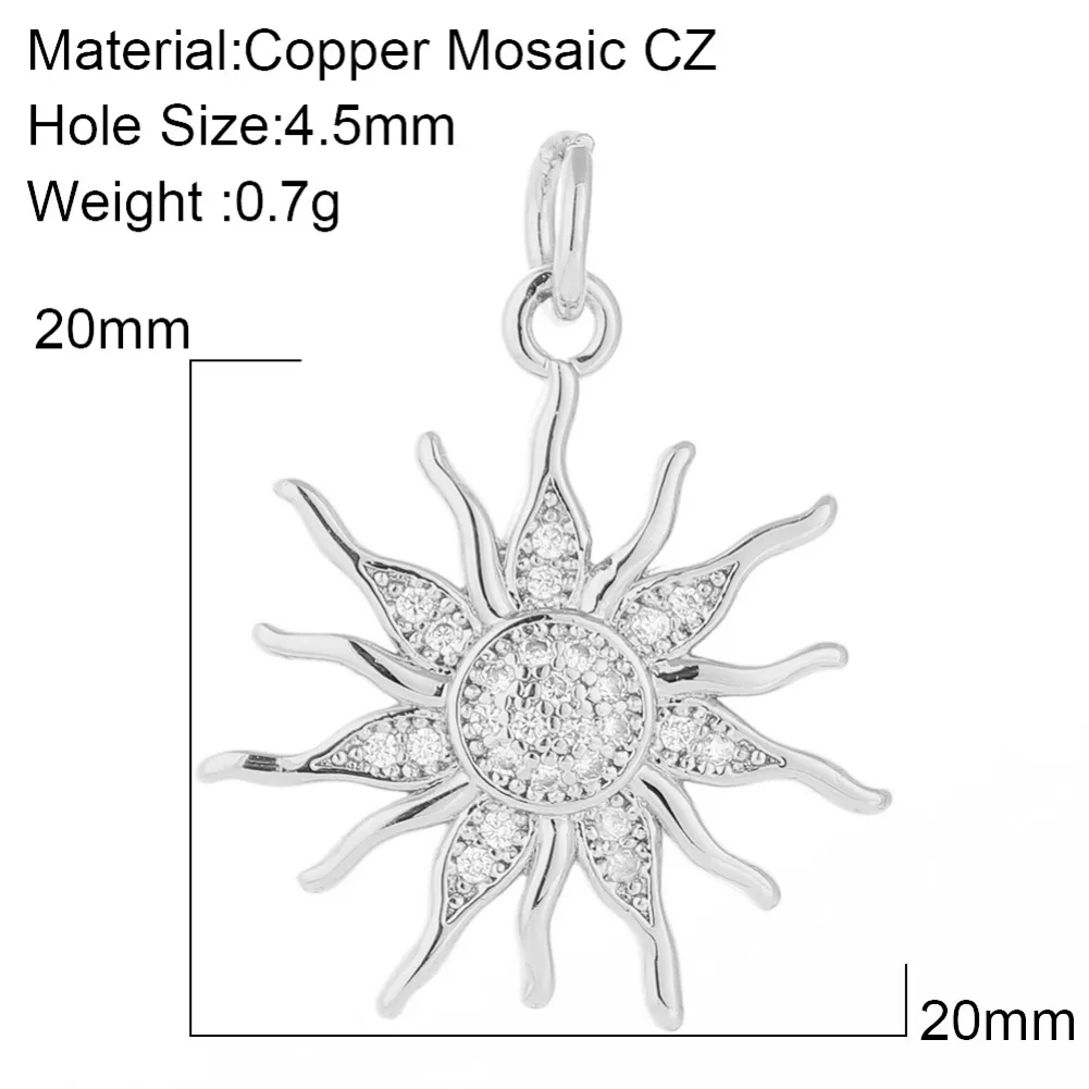 Brilliant Sun Pendant Charms for Jewelry Making Supplies Metal Copper Densely Laid Zircon Golden Color Diy Earring Necklace