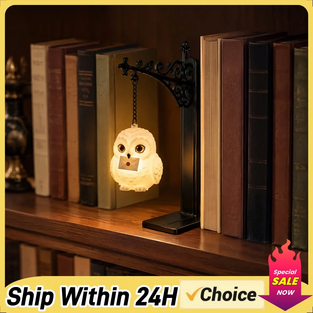 Glowing Owl Bookend Lamp Iron Metal Book Organizer Shelf Decor Vintage Antique Style for Home Library Reading Room Office Study