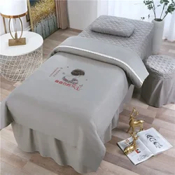 3D Digital Printing Beauty Bed Cover Four Piece Set Solid Color Body Massage Simplicity Ear Picking Salon Bed Cover 4 Piece Set