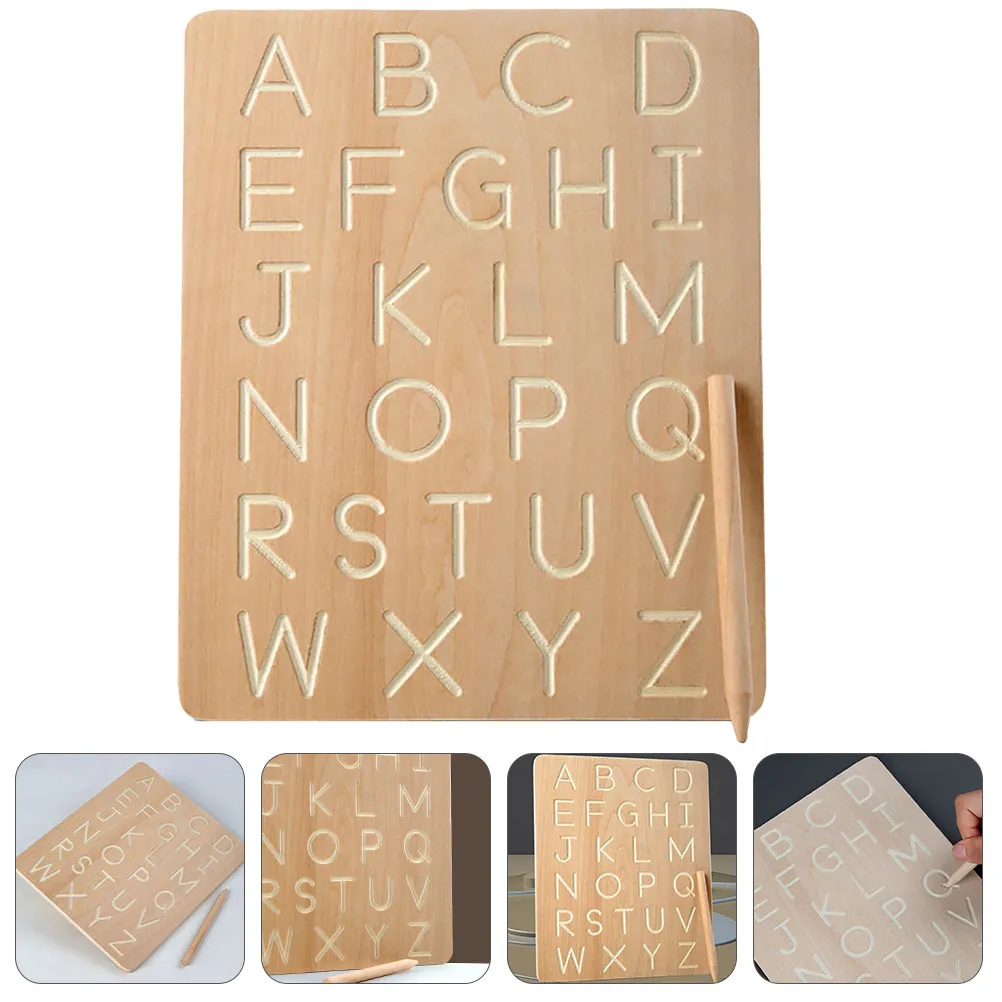 

1Set Smooth Polished Wood Alphabet Learning Board Kids Writing Practice Tool Letter Spelling Recognition Educational Gift Early