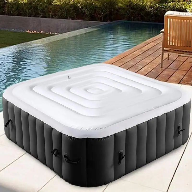 Inflatable Hot Tub Cover Energy Saving Round Hot Tub Lid Outdoor Spa Pool Windproof Rain Overflow Thermal Cover for Bathroom