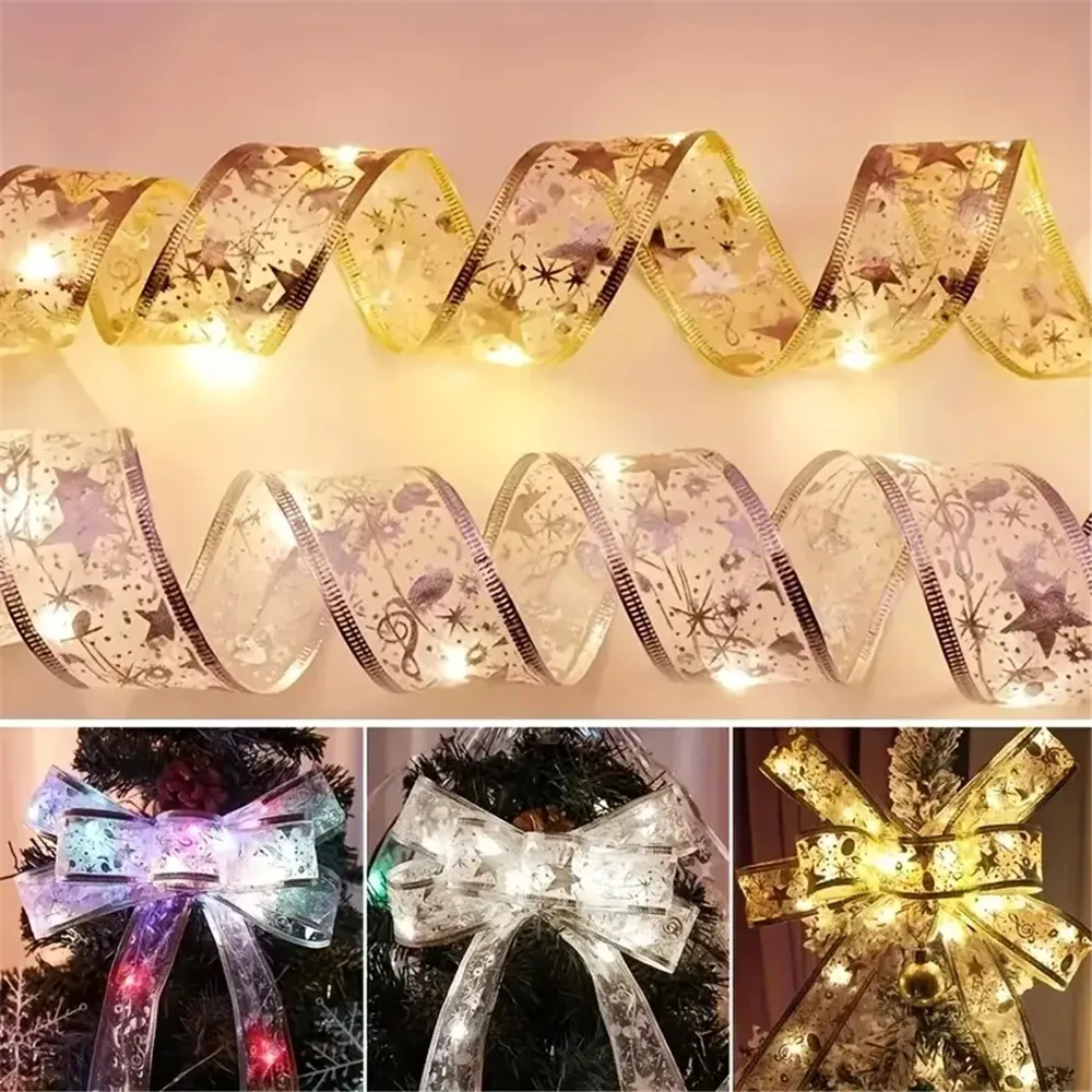 Battery Operated Ribbon Indoor String Lights Halloween Christmas Tree Decoration for New Year 2027 Garden Decoration Outdoor