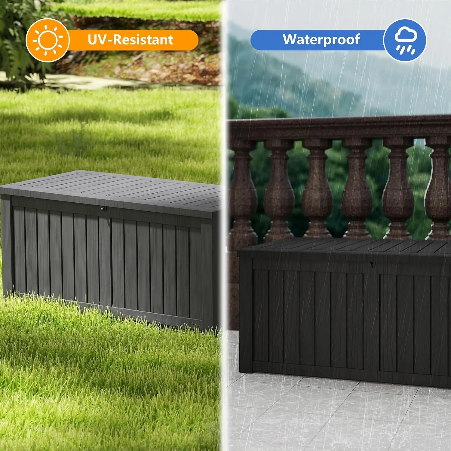 150 Gallon Deck Boxes Outdoor Waterproof, Outdoor Storage Box with Lockable Lid & UV-Resistant for Patio Furniture, Outdoor