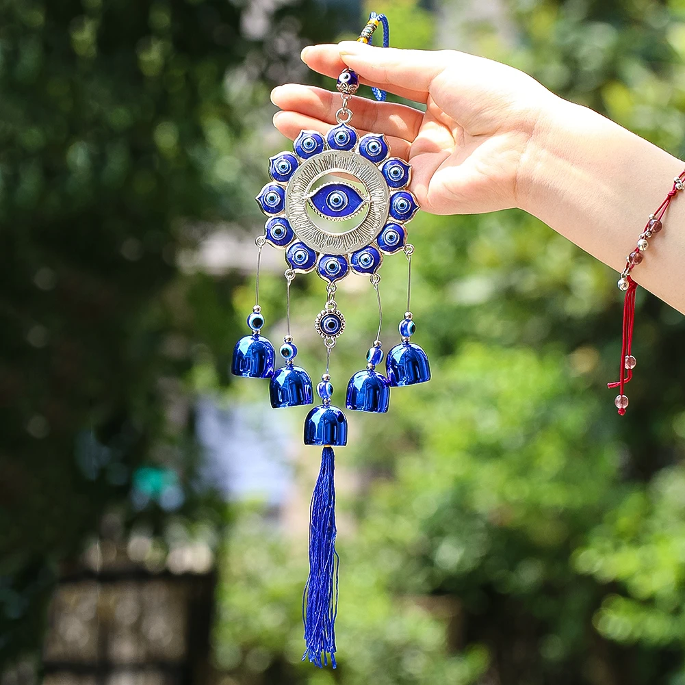 54g Blue Eyed Wind Chime Pendant with Vintage Relief Design Perfect for Home Garden and Car Decor Ideal As A Creative Gift