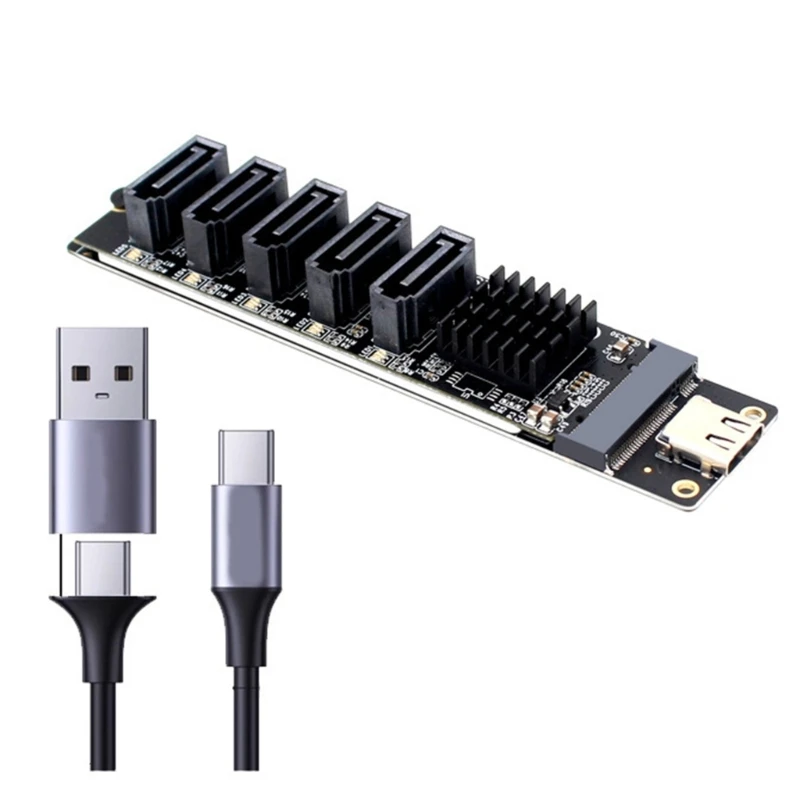 

CORA Plugs Play 5 Port SATA3 Expansion Card JMS580 Chipset Wide Compatibility for Systems