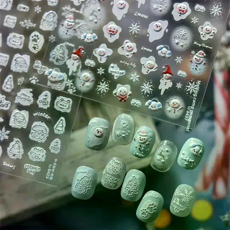 Lindo estilo navideño arco copo de nieve muñeco de nieve árbol de Navidad pegatinas para decoración de uñas pegatinas impresas para decoración de uñas para mujeres regalos
