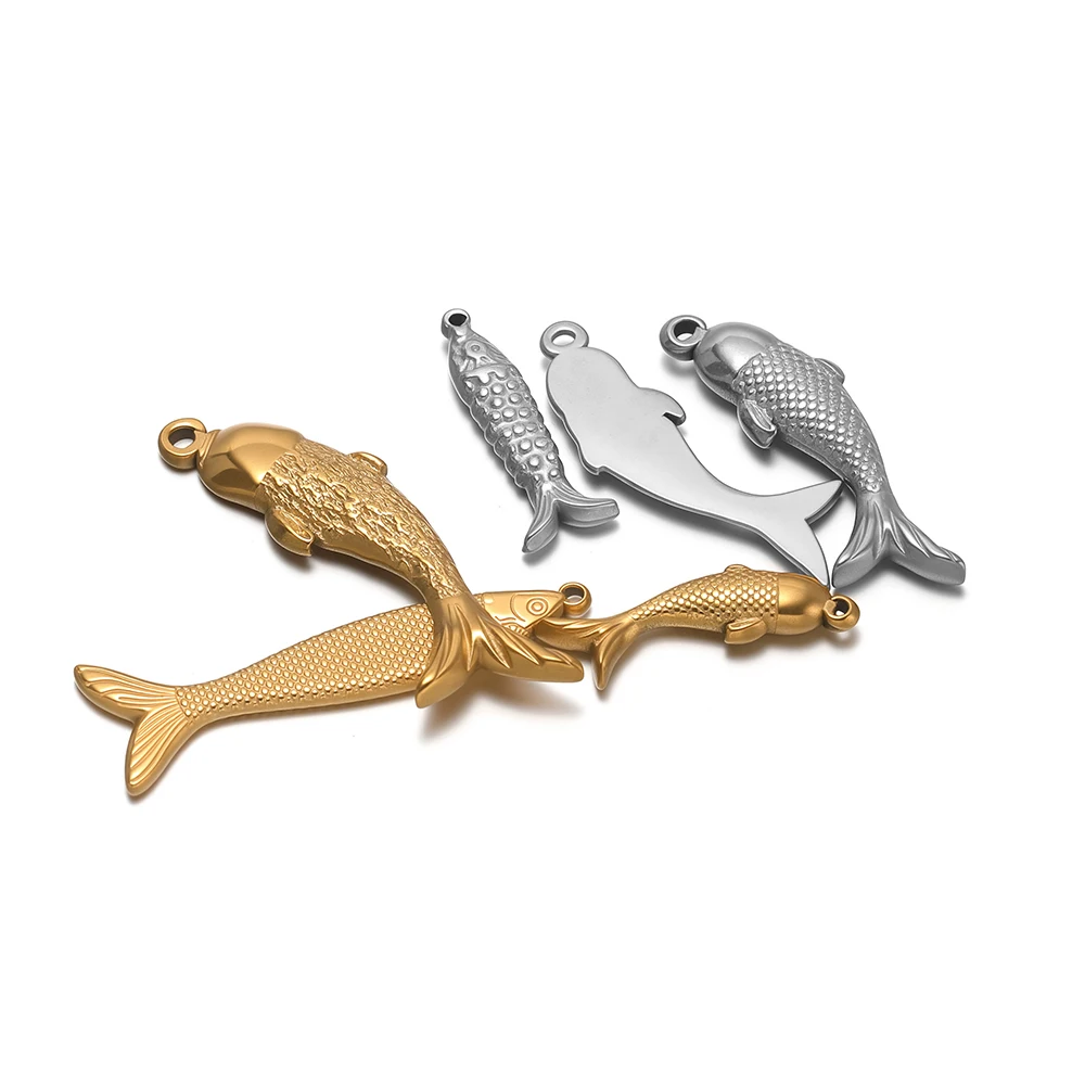 5 piezas de dijes de acero inoxidable con forma de pez para collares, ideales para la creación de joyas infantiles, pulseras y pendientes, venta al por mayor.