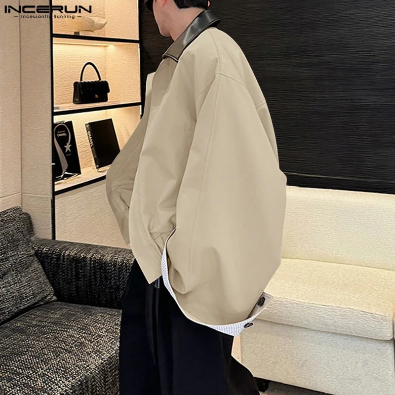 

Men Jackets Patchwork Lapel Long Sleeve Zipper Casual Male Coats Streetwear Fashion Jackets Outerwear Men Korean Style INCERUN