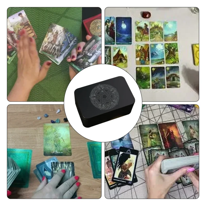 Tarot Cards Box Iron Case Holder for Card Deck Storage Portable Tarot Organizer Storage Case Holder for Board Game Cards