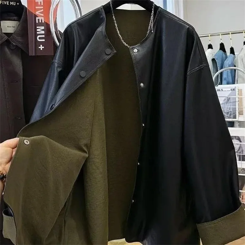 Nuove giacche da donna Cardigan Giacca in pelle PU da donna casual allentata primaverile e autunnale con cappotto in pelle girocollo su entrambi i lati