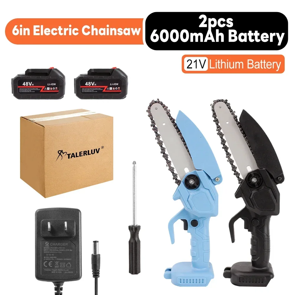 Портативная миниатюрная электрическая бензопила диаметром 6 дюймов с 1/2 батареями для резки дерева, садовой работы, бренд MAZHA