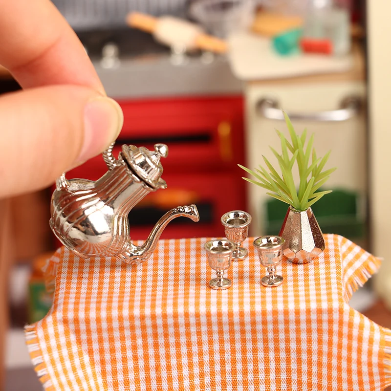 

1Set 1:12 Dollhouse Miniature Wine Set Wine Jug Teapot Mini Flagon W/Cup Tableware Model Decor Toy Doll House Accessories