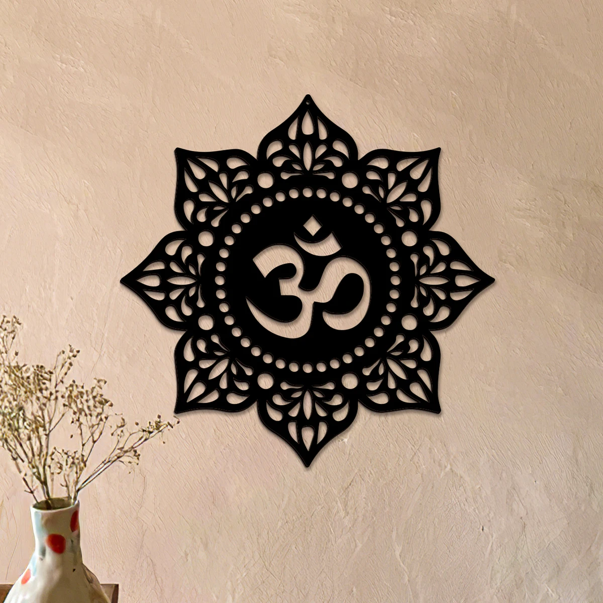 1 unidad, colgante decorativo con patrón retro en forma de flor de ocho pétalos EID grabado con láser de madera negra creativa