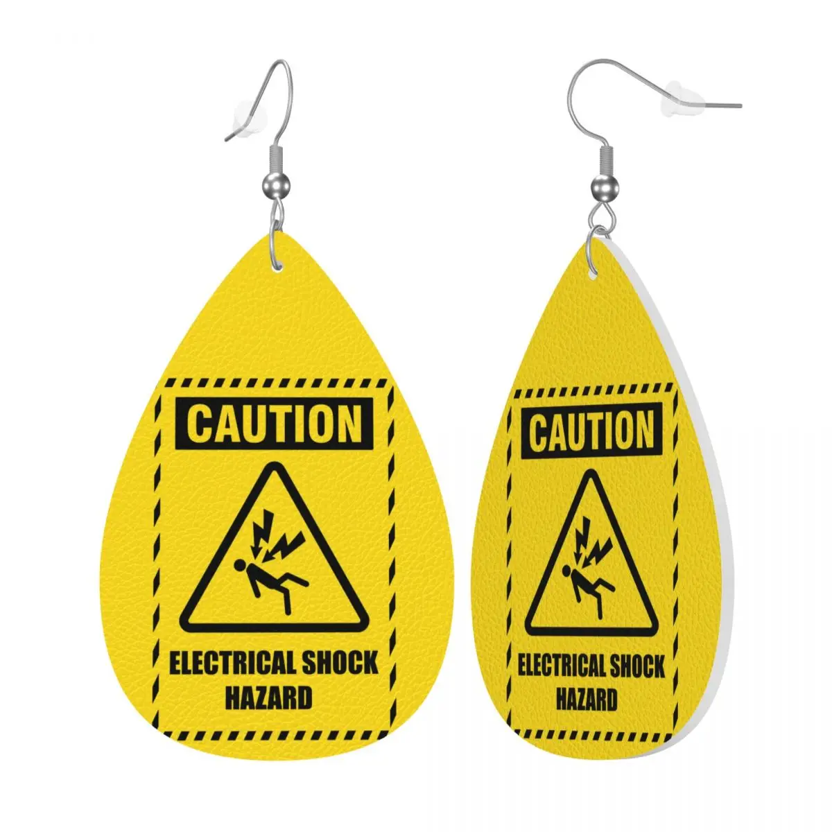 Custom Funny Caution Warning Leather Teardrop Earrings for Women Leather Earrings Fashion Lightweight for Parties Holidays