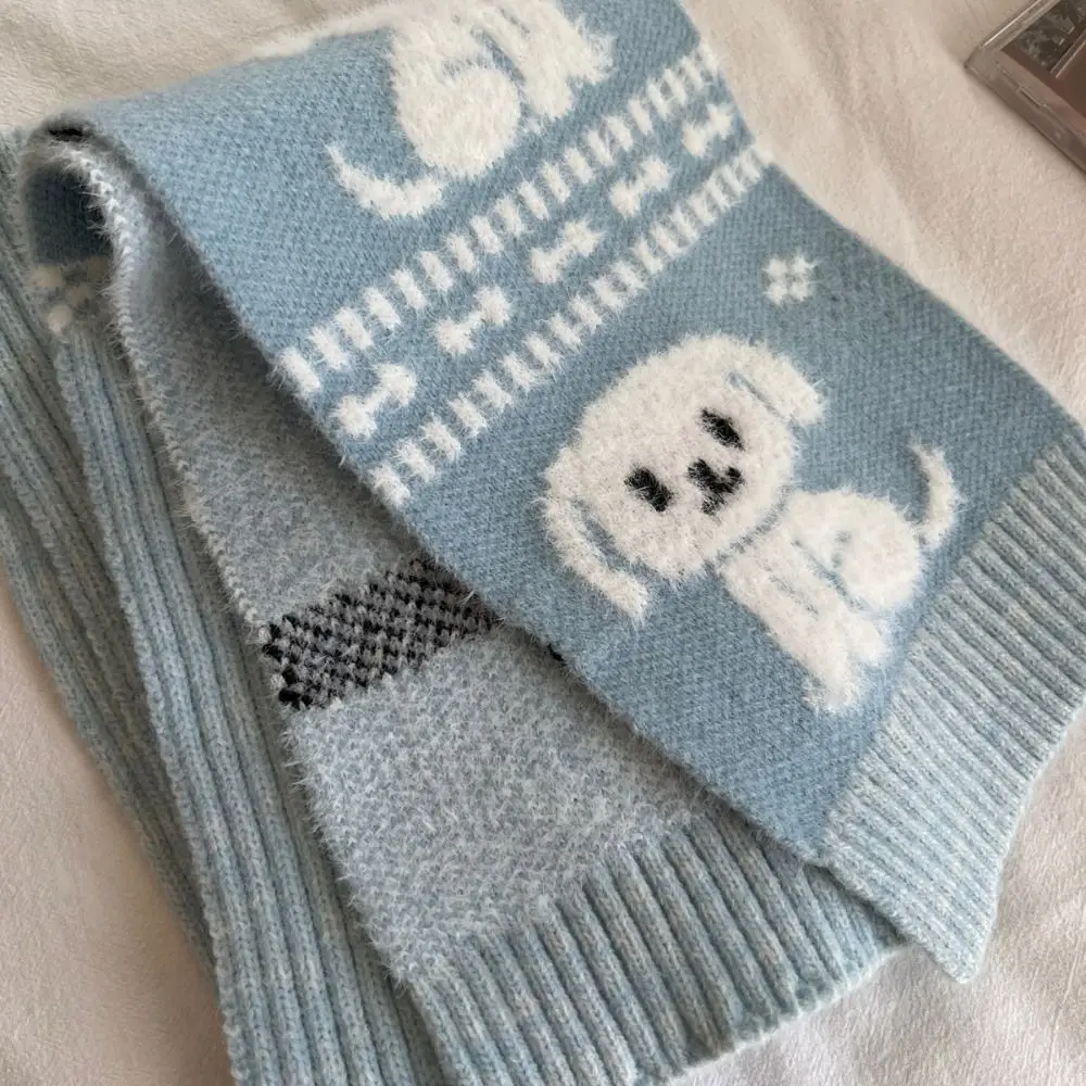 

Милый крутой вязаный шарф с рисунком кота, жаккардовый шарф с защитой от холода, шейный платок для езды на велосипеде, пушистый повседневный зимний шерстяной шарф для девочек