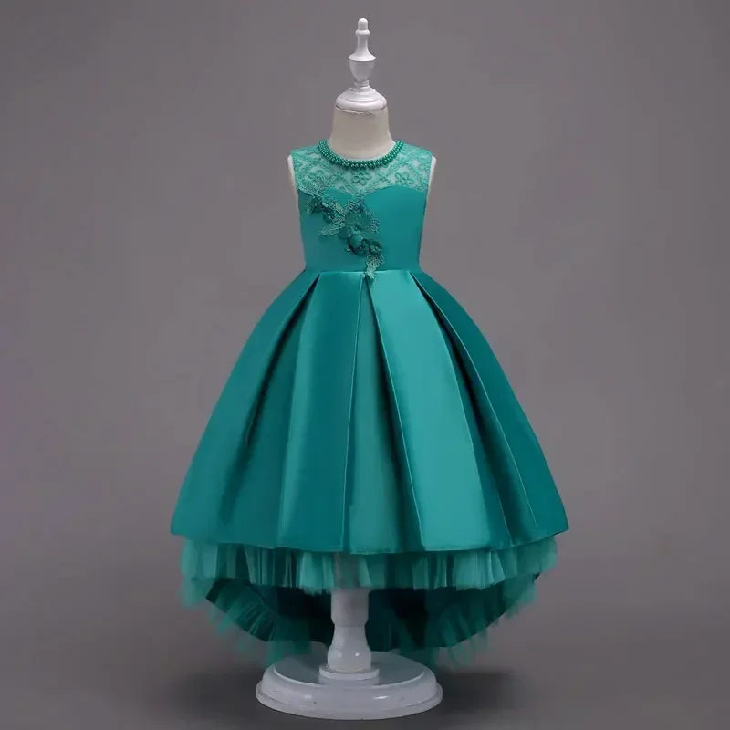 

Fashion Flower Girl Dresses for Weddings Lace Mesh Sleeveless Children Evening Dresses Summer Kids Girls Party Dress 3-14 Years