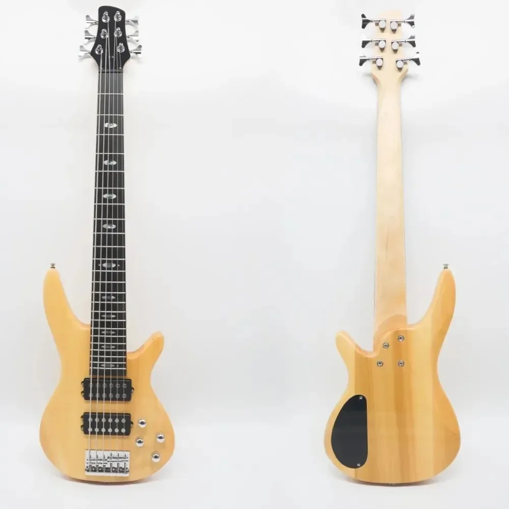 High Quality Custom Low Bass Music Instrument Electric Guitars Low 6 String Bass Guitar Flame Yellow 6 Strings Electric Bass