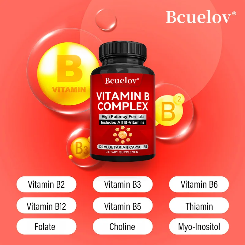 B Complex Vitamins - All B Vitamins Including B12, B1, B2, B3, B5, B6, B7, B9, Folic Acid - Support Healthy Energy Metabolism