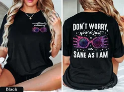 Maak Geen Zorgen Bent Net Zo Gezond Als Ik Ben Slogan Vrouwen T-Shirt Vintage Cartoon Magische Bril Rug Print Vrouw Casual Shirt