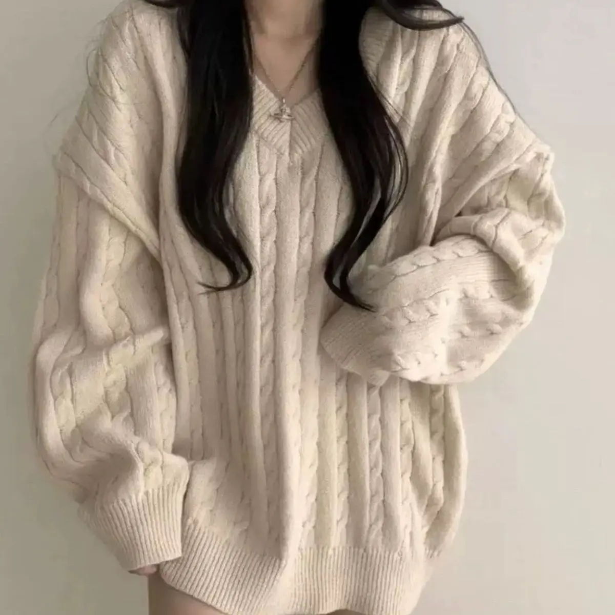 

plus Size Women's Loose Knitted Sweater Autumn Winter Outerwear Crop Top Lazy Sle Retro Twist Korean Sle Fat MM Outerwear