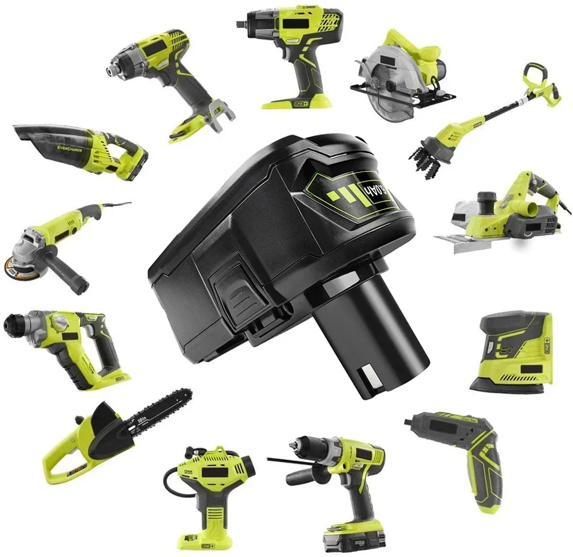 Für RYOBI P108 18 V One+ Plus 6,0 Ah Akku mit hoher Kapazität 18 Volt Lithium-Ionen- und NiCad-Akku-Ladegerät P107 P109 P117