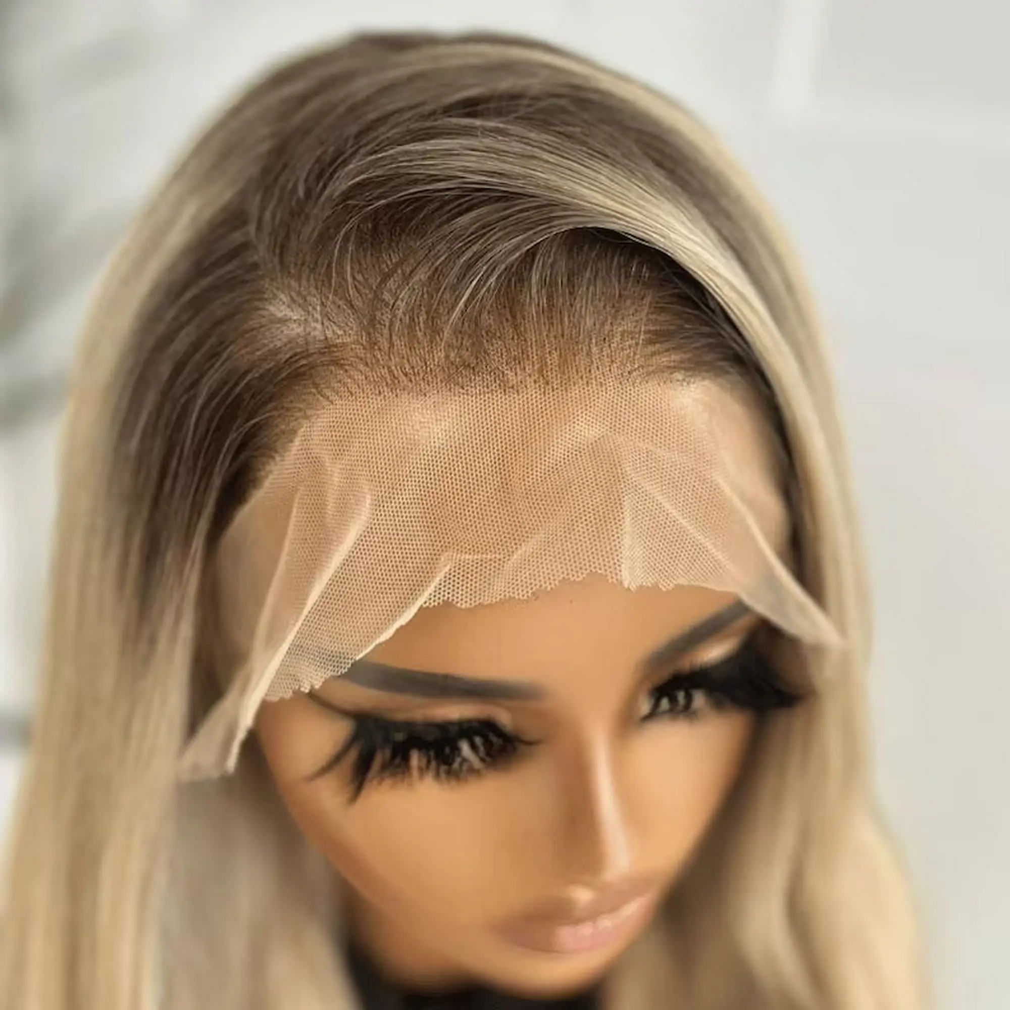 Ombre Honey Brown Highlights Synthetic HD Lace Front Wig 24 Inches Loose Wave Glueless Cosplay Party Wigs Small Large Size Cap