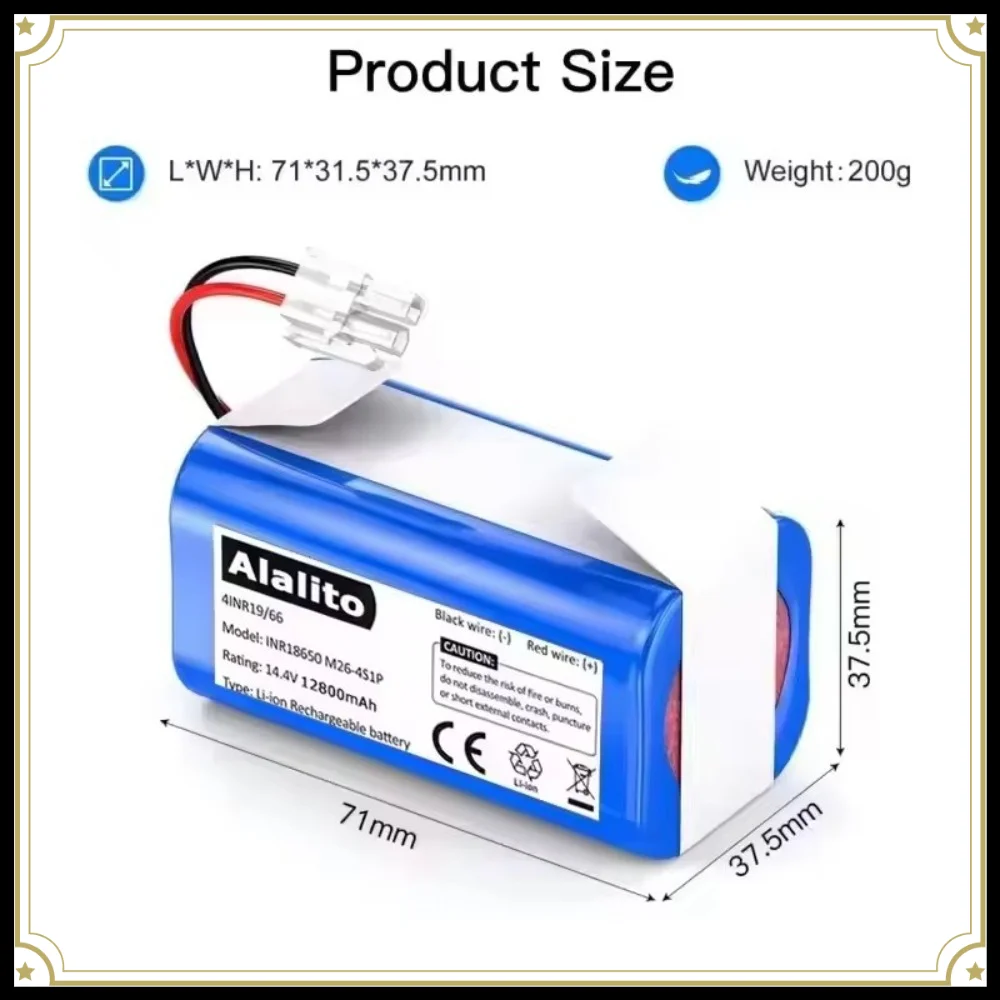 14.4V Rechargeable Li-ion Replacement Battery,12800mAh High Capacity for ILIFE A4 A4s V7 A6 V7s Plus Robotic Vacuum Cleaner
