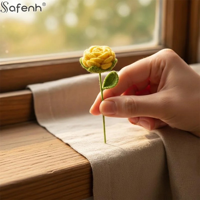 Вязаная крючком роза ручной работы из пряжи, долговечный подарок на День святого Валентина для друзей, цветочный декор для рук