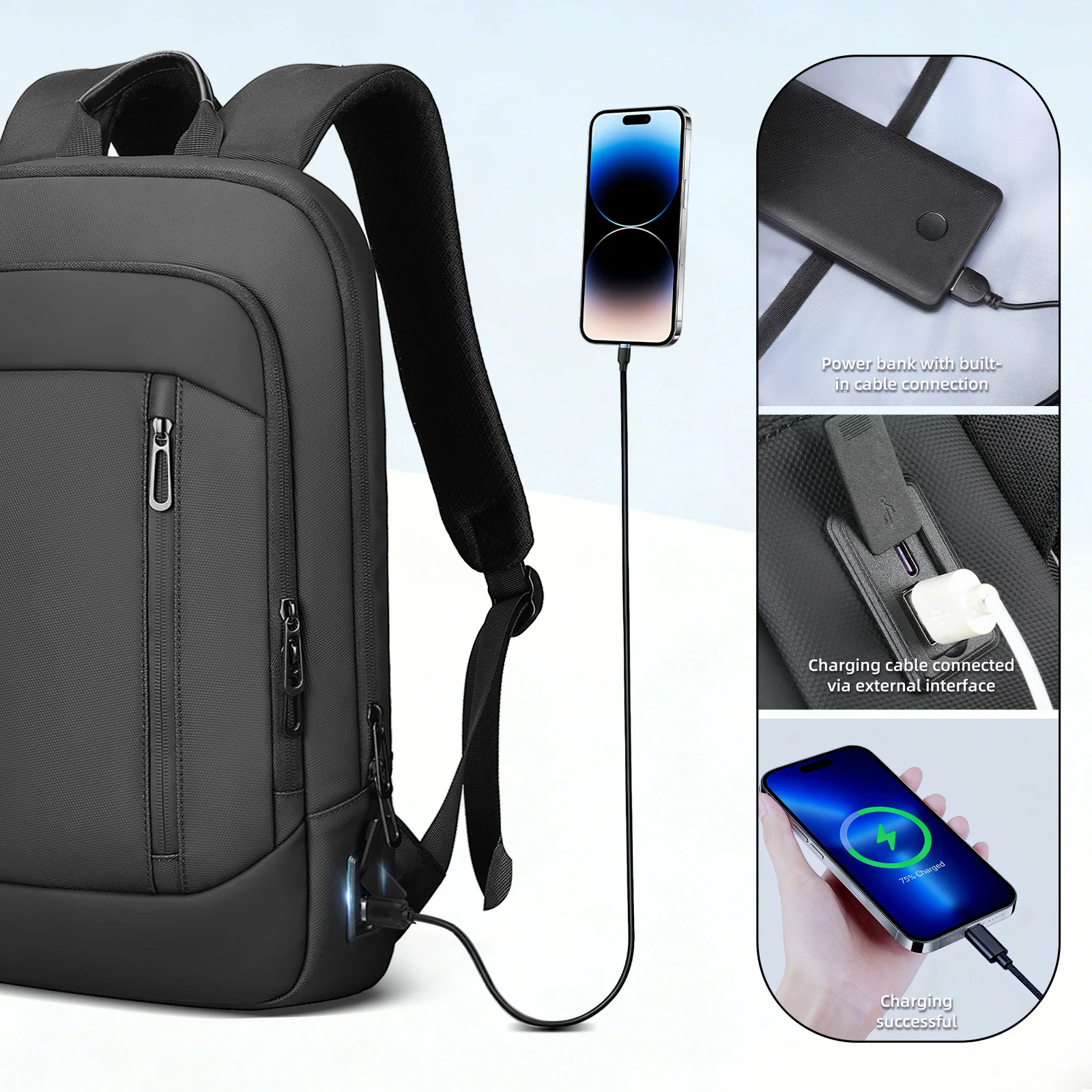 Mochila Slim HcanKcan para Homens, Bolsa para Laptop de 15,6 Polegadas, Mochila de Trabalho e Viagem à Prova d'Água com Porta USB