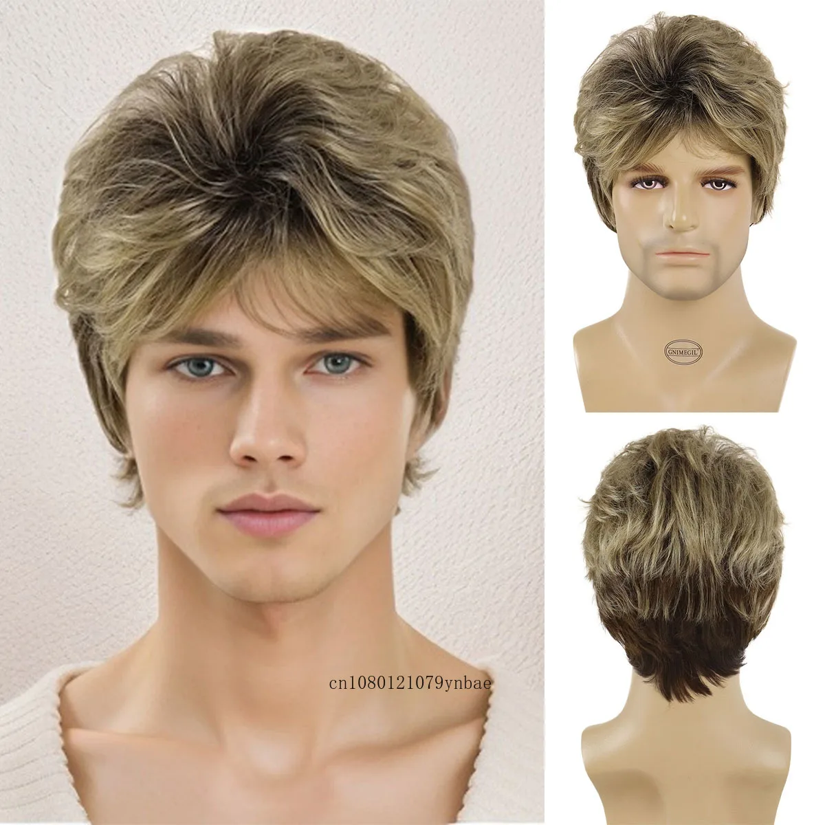 

Synthetic Hair Men's Wig Short Haircuts Brown Ombre Blonde Wig with Bangs Natural Looking Hairstyles Daddy Wig Cosplay Costume