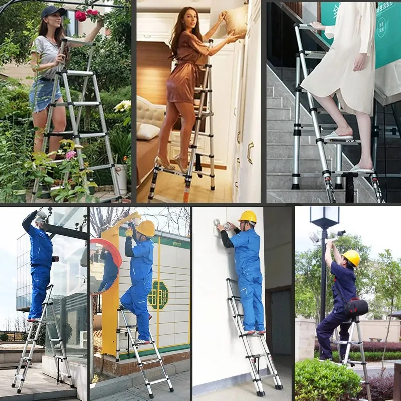 6.5FT Heavy Duty Telescoping Ladder Multi Purpose Extension Ladder 6 Plus 7 Step Collapsible Folding Ladder Easy Storage