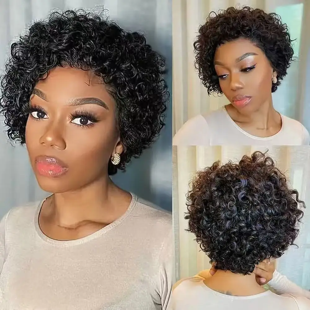 Burmese Human Hair Wigs For Black Women Afro Curly Pixie Bob Short Preplucked Hairline 13X1 Lace Front Bob Water Wave Wigs