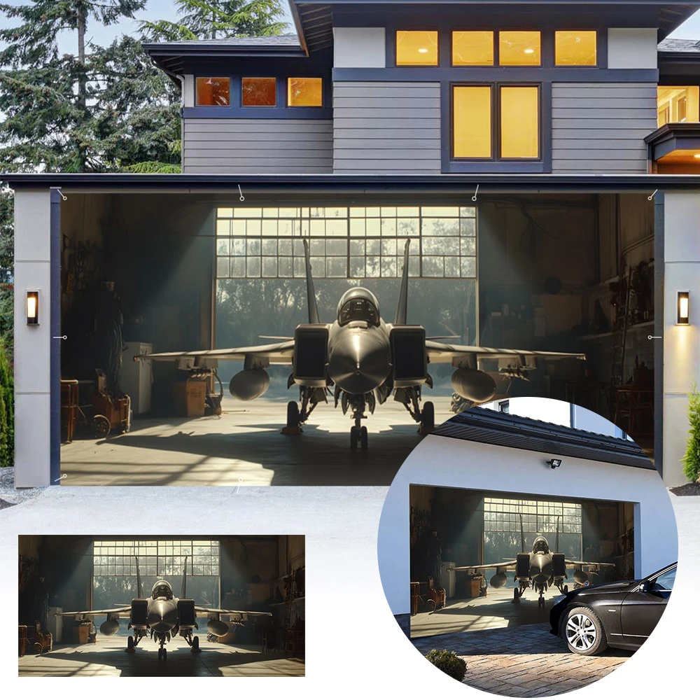 Large Airplane Scene Garage Door Banner Model Airplane Parking Warehouse Garage Wall Decoration Background Patio Party Banner